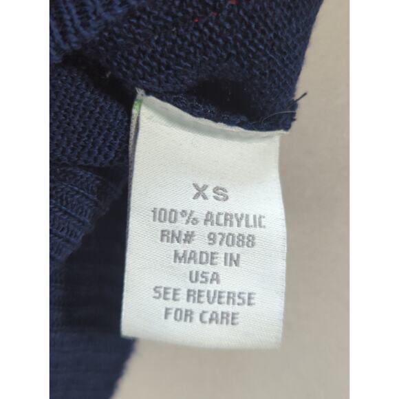 NWT VTG dELiAs Womens Cardigan XS Navy Red Striped Trim Acrylic Button Front - Picture 3 of 12